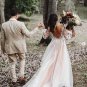 Bohemian Deep V Lace AppliquÃ© Country Garden Wedding Dress