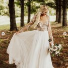 Bohemian Deep V Long Sleeve Lace Chiffon Wedding Dress