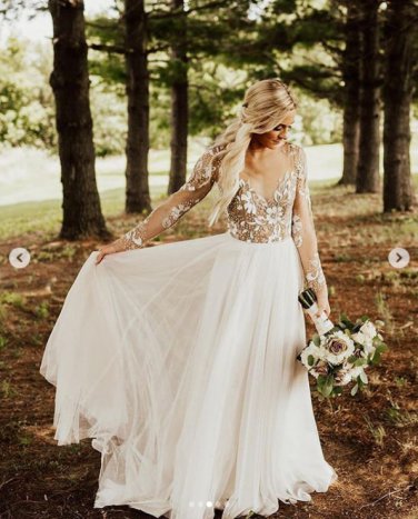 Bohemian Deep V Long Sleeve Lace Chiffon Wedding Dress