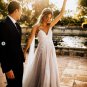 Boho Deep V Sleeveless Lace AppliquÃ©d Chiffon Wedding Dress
