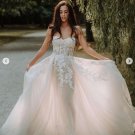 Elegant Boho Off Shoulder Sleeveless Lace Appliquéd Wedding Dress