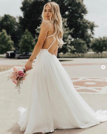 Sexy Boho Sleeveless Lace Chiffon Wedding Dress