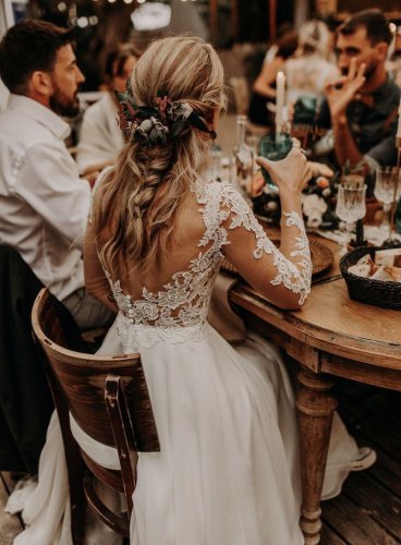 Deep V Neck Wedding Dresses Bridal Gown with Sleeves