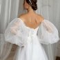 New Bride Gowns Detachable Puff Sleeves Wedding Dress Beading Off the Shoulder Tulle Boho Split