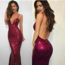 Burgundy Mermaid Sequined Prom Dresses Deep V-neck Straps Sexy Backless Formal Party Gowns