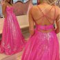 Fuchsia Prom Dresses Criss Cross Back