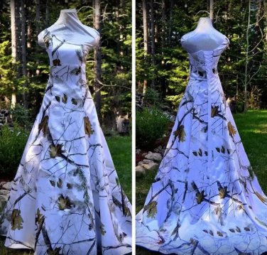 One Shoulder Real Tree Camo Wedding Dress Lace Up Back Bridal Gowns
