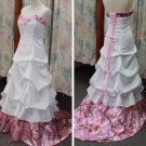 Pink Camo Sweetheart Satin Wedding Dress Draped Lace Up Back Sweep Train Bridal Gowns
