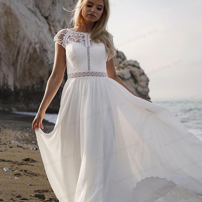 Glitter White Sequined Beach Wedding Dress Long Spaghetti Straps Bridal Gowns