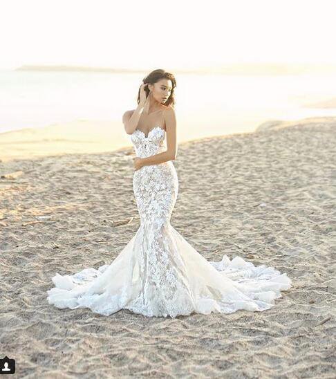 Stunning Mermaid Wedding Dresses Sweetheart Tulle Lace Appliques Bridal Gown