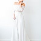 Two Pieces Beach Bohemian Wedding Dresses Off the Shoulder Sheer Long Sleeve Lace Bridal Gowns