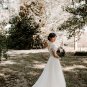 Vintage A Line Chiffon Garden Wedding Dresses Crew Neck Sheer Long Sleeve Lace Bodice Bridal Gowns