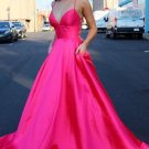 A-line Spaghetti V Neck Empire Prom Dresses Sweep Train Party Gowns