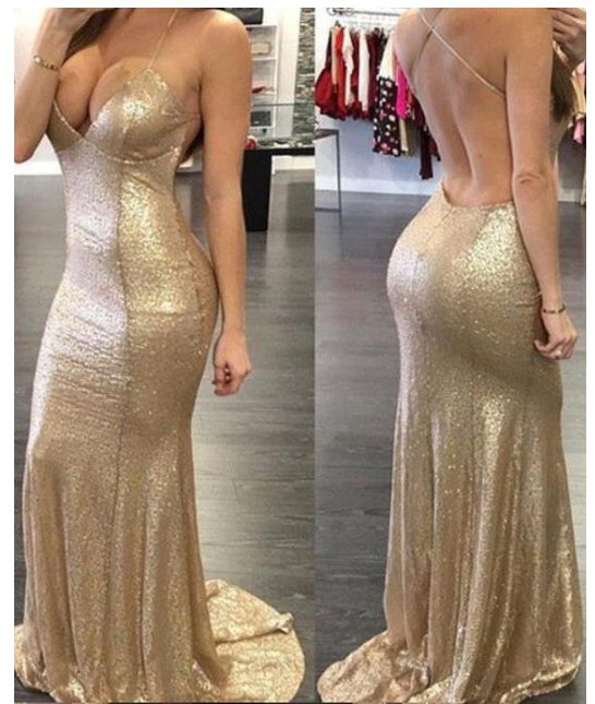 Gold Prom Dress,Floor Length Prom Dress,Prom Dress with Train