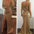 Gold Prom Dress,Floor Length Prom Dress,Prom Dress with TrainSexy gold sequins long prom dress