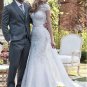 double shoulder crew neck short sleeve slim fit lace small tail fishtail wedding dress