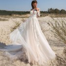 Bohemian High Neck Wedding Dress Lace Appliques Full Sleeves Bridal Gowns