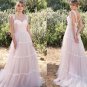 Boho Wedding Dresses A Line Straps Ruched Tulle Lace Wedding Gown