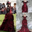 Burgundy Goth Victorian Bustle wedding dresses Vintage Beaded Lace-up Bride Wedding Gown