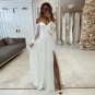 Boho A-line Sweetheart Puff Sleeves Split Appliques Tea-length Bridal Gowns