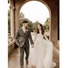 Charming Boho Wedding Dress Scoop Neck Spaghetti Straps Appliques Tea-length Backless Bridal Gowns