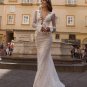 Crystal Wedding Dresses V Neck Long Sleeve Lace Appliques Mermaid Bridal Gowns