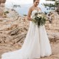 Elegant Boho Wedding Dress Charming A-line Scoop Neck Appliques Tea-length Bridal Gowns