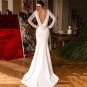 Long Sleeve Scoop Elegant Shinning Princess Bridal Gowns Satin High Slit Brides Dress