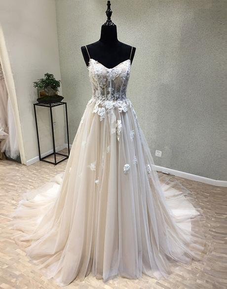 Gorgeous Tulle Straps Wedding Gown, Beach Wedding Dress