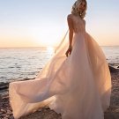 High Neck Sheer Back A-Line Cap Sleeves Country Boho Tulle Lace Applique Bride Gown