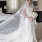 Lace Appliques Mermaid Wedding Dress High Neck Cape Short Sleeve Bridal Gown