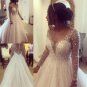 Sheer Neckline Jewel Crystal Beads A-line Empire Waist African Wedding Dress