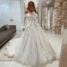 Modest Off Shoulder Princess Wedding Dresses Long Sleeve Fairy Tail Beach Boho Bridal Gown