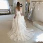 Off-Shoulder V-Neck Open Back Wedding Dress Cap Sleeves Country Boho Chiffon Layered Bride Gown