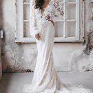 Romantic Beach Wedding Dress Bridal Lace Applique Long Sleeves Sheer Tulle Bride Dress