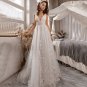 Sexy A-Line Deep V-Neck Wedding Dress Elegant Sleeveless Lace Appliques Bridal Gown