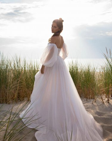 Sexy A-Line Sweetheart Neck Wedding Dress Elegant Puff Sleeve Off The Shoulder Bow Bridal Gown