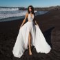 Sexy Chiffon V Neck Wedding Dress High Slit Appliques Sleeveless Backless Lace Brides Dress