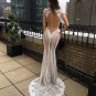 Sexy Illusion Mermaid Wedding Dresses Deep V Neck Lace Appliqued Bridal Gowns