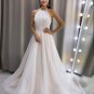 A-Line Tulle Organza White Court Train Simple Beach Vintage Low Back Wedding Dress