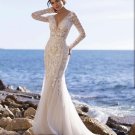 Beach Mermaid Wedding Dresses Long Sleeve V-Neck Lace Appliques Sexy Open Back Tulle Bride Gown