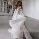 Bohemian A Line Princess 3-4 Puff Sleeve Sweetheart Off Shoulder Wedding Dress