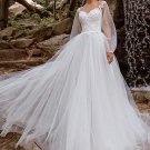 Bohemian Sweetheart Wedding Dresses Long Sleeve Backless Illusion Tulle A Line Elegant Wedding Dress
