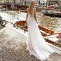 Bohemian Lace Wedding Dress V-Neck Appliques Floor Length Backless Tulle Brides Dress