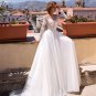 Bohemian Long Sleeve Wedding Dresses A Line Illusion Lace Appliques Scoop Bride Bridal Gowns