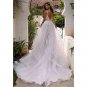 Boho A-Line Backless Wedding Dress 3D Flowers Spaghetti Straps Bride Dresses