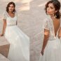 Boho Chiffon V-Neck Princess Wedding Dress White Bridal Gown