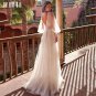 Boho Deep V-neck Tulle Wedding Dress Puffed Sleeves Lace Illusion Waist Backless Bridal Gowns