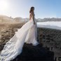 Boho Deep V-Neck Chiffon Side Slit Appliques Sleeveless Sweep Train Bridal Gowns
