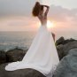 Boho Lace Appliques Beach Wedding Dress Side Slit Sleeveless Button Back Bridal Gowns